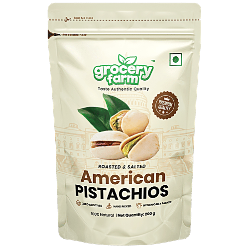 Grocery Farm American Pistachios - Roasted & Salted, Natural, Premium, No Additives, 200 g  