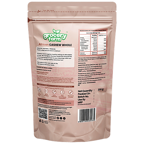 Grocery Farm African Cashew Whole - 100% Natural, Premium & Healthy, No Additives, 200 g