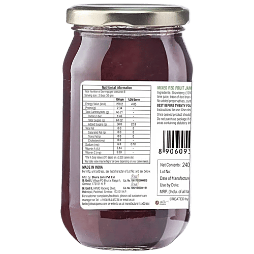BHUIRA  Mixed Red Fruit Jam - No Added Preservatives & Artificial Colours, 240 g  