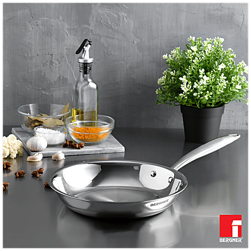 Bergner Tri-Pro Triply Stainless Steel Frypan - 3 Layer, Induction Base, With Lid, 24 cm, 1.95 l