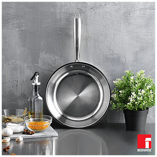 Bergner Tri-Pro Triply Stainless Steel Frypan - 3 Layer, Induction Base, With Lid, 24 cm, 1.95 l