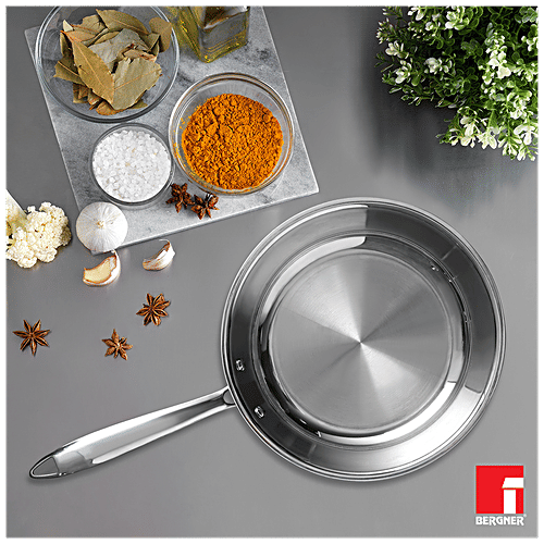 Bergner Tri-Pro Triply Stainless Steel Frypan - 3 Layer, Induction Base, With Lid, 24 cm, 1.95 l
