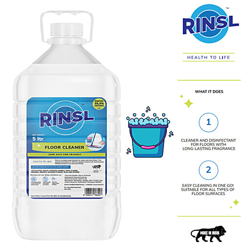 Rinsl Floor Cleaner - Kills Germs, Removes Dirt, Stains, 5 L  Kills 99.99% germs
 Refreshing Fragrance
 Remove all stains and dirt
 Leaves sparkling shine