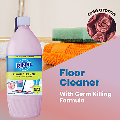 Rinsl Floor Cleaner - Rose, Kills Germs, Removes Dirt, Stains, 1 L  SAFE AND FRIENDLY
 KILLS 99.9% GERMS