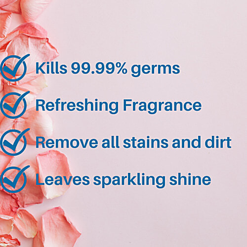 Rinsl Floor Cleaner - Rose, Kills Germs, Removes Dirt, Stains, 1 L  SAFE AND FRIENDLY
 KILLS 99.9% GERMS