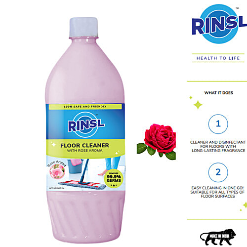 Rinsl Floor Cleaner - Rose, Kills Germs, Removes Dirt, Stains, 1 L  SAFE AND FRIENDLY
 KILLS 99.9% GERMS