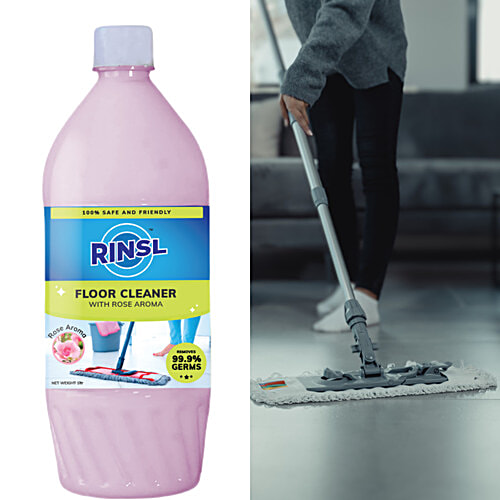 Rinsl Floor Cleaner - Rose, Kills Germs, Removes Dirt, Stains, 1 L  SAFE AND FRIENDLY
 KILLS 99.9% GERMS