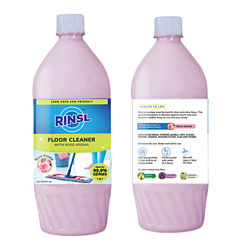 Rinsl Floor Cleaner - Rose, Kills Germs, Removes Dirt, Stains, 1 L  SAFE AND FRIENDLY
 KILLS 99.9% GERMS