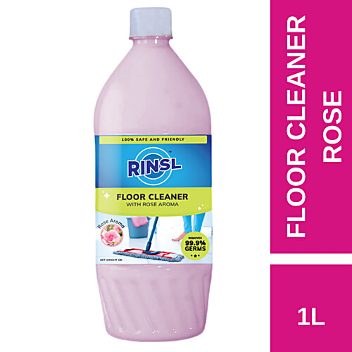 Rinsl Floor Cleaner - Rose, Kills Germs, Removes Dirt, Stains, 1 L  SAFE AND FRIENDLY
 KILLS 99.9% GERMS