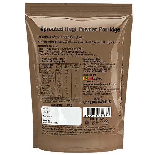 bb Gooddiet Sprouted Ragi Powder Porridge, 250 g  