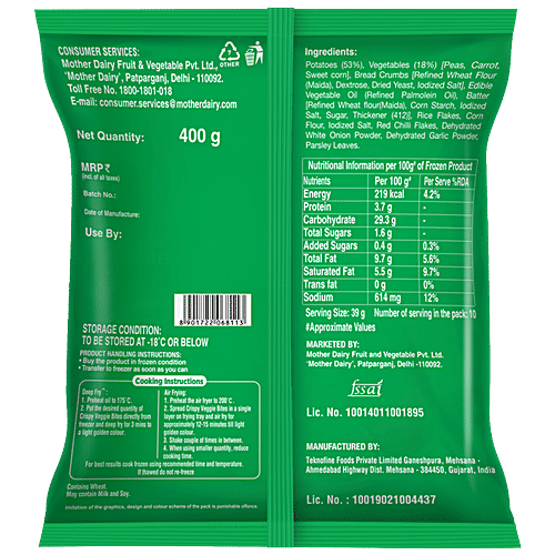 Safal Crispy Veggie Bites - Frozen Curried Vegetables, Ready To Cook, 400 g