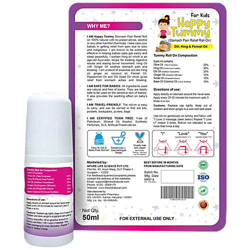 The Old Natural Tummy Roll on - For Kids, Free From Colic Relief, Digestion, Pain, Blend Of Hing & Ginger Oil, 50 ml  