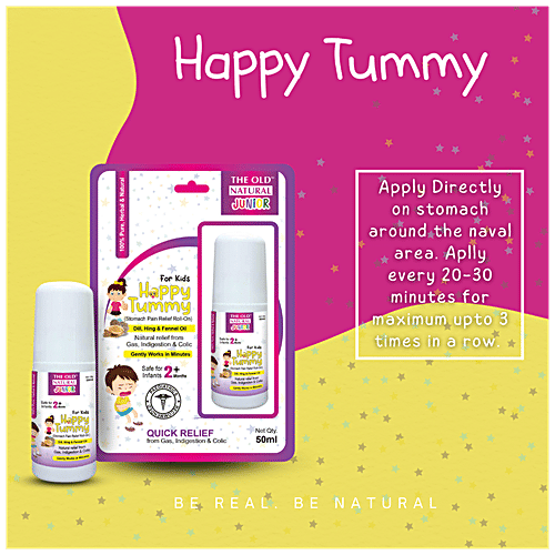 The Old Natural Tummy Roll on - For Kids, Free From Colic Relief, Digestion, Pain, Blend Of Hing & Ginger Oil, 50 ml  