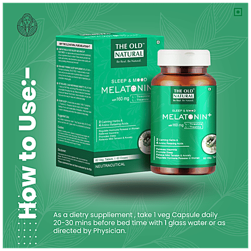 The Old Natural Melatonin Sleeping Aid Tablets - Melatonin 5Mg With Tagara 125Mg, Relieves Insomina, 60 pcs