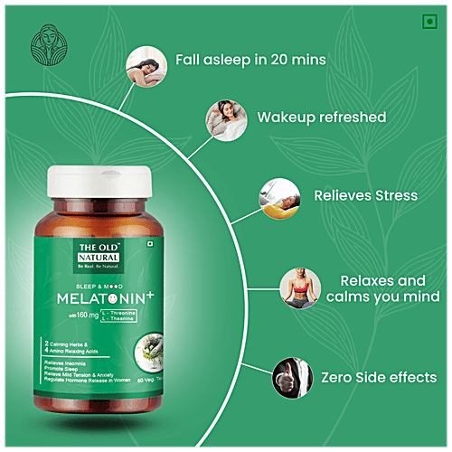 The Old Natural Melatonin Sleeping Aid Tablets - Melatonin 5Mg With Tagara 125Mg, Relieves Insomina, 60 pcs