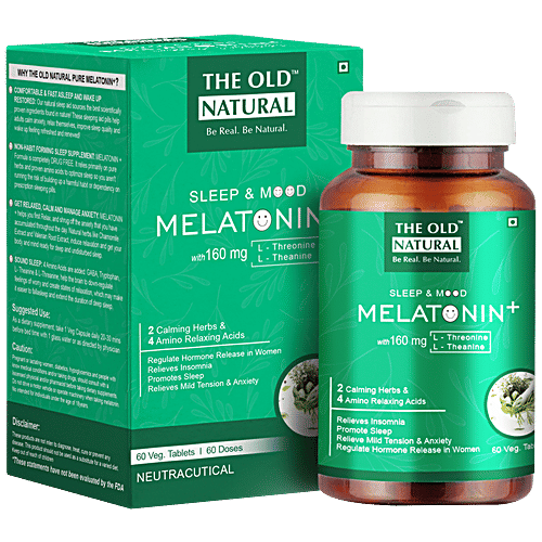 The Old Natural Melatonin Sleeping Aid Tablets - Melatonin 5Mg With Tagara 125Mg, Relieves Insomina, 60 pcs