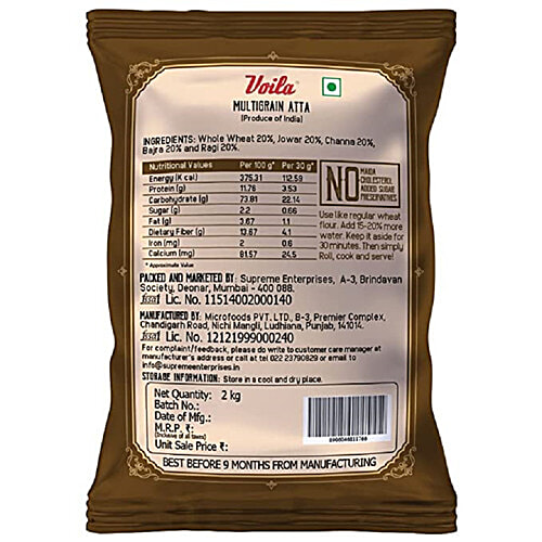 VOILA Multigrain Atta - 80% Jowar, Bajra, Chana & Ragi, Preservative Free, 2 kg