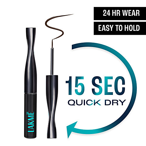 Lakme Eyeconic Eye Liner, 4.5 ml Medium Brown 24H Long Wear, Flexi Tip Brush, Smudgeproof & Waterproof