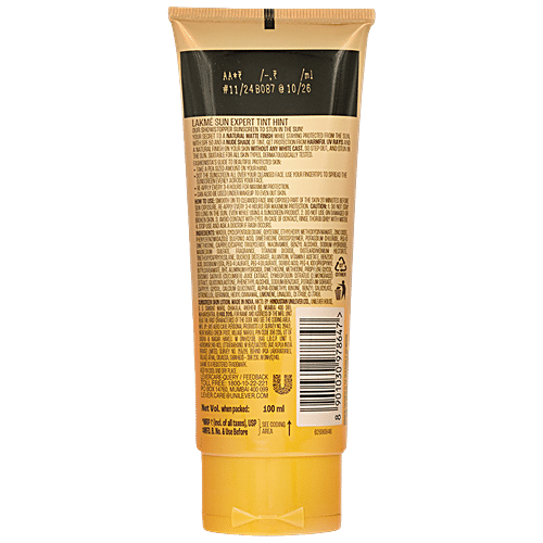 Lakme 9To5 Sun Expert Tint Hint Sunscreen SPF 50 PA+++, 100 ml  For Even-Toned Skin, Non-Sticky Texture, For All Skin Types