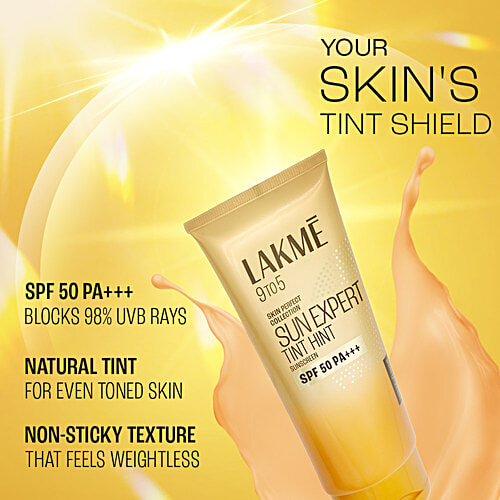 Lakme 9To5 Sun Expert Tint Hint Sunscreen SPF 50 PA+++, 100 ml  For Even-Toned Skin, Non-Sticky Texture, For All Skin Types