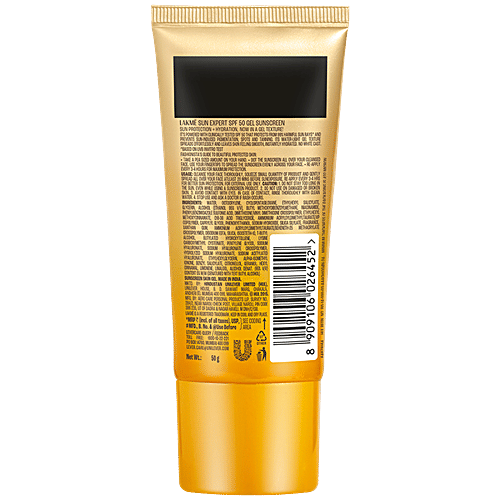 Lakme Sun Expert Gel Sunscreen - SPF 50 PA++++, 50 g  Niacinamide, Water-Light, For Normal To Oily Skin, No White Cast