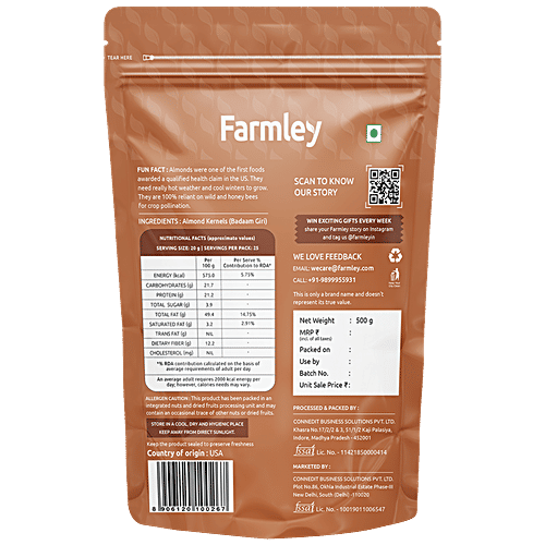 Farmley Premium California Almonds - Rich In Protein, Unpolished, No Adulteration, 250 g  