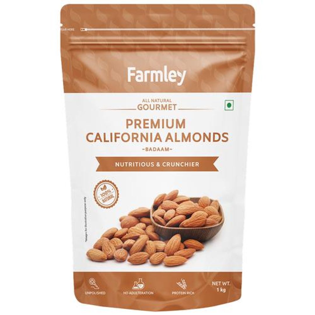 Farmley Premium California Almonds - Rich In Protein, Unpolished, No Adulteration, 1 kg 