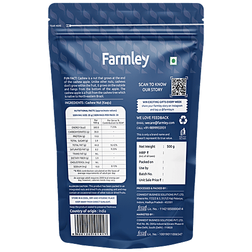 Farmley Premium Natural Cashews - Mangalore Origin Raw Kaju, Rich In Vitamins & Minerals, Perfect Dry Fruits Snack, 500 g  