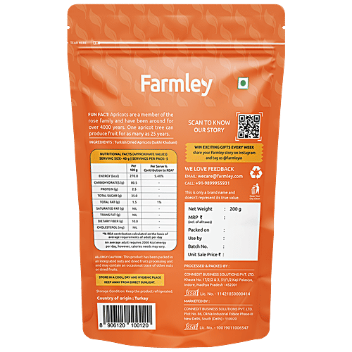 Farmley Premium Turkish Dried Apricots Khumani - Rich In Vitamin A & C, Healthy Snack, 200 g  