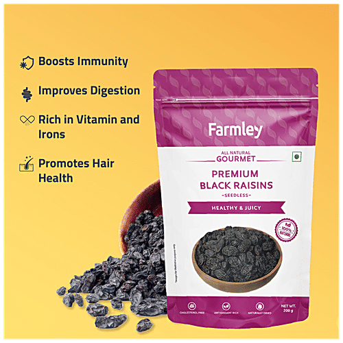 Farmley Selecta Seedless Black Raisins - Naturally Sweet, Rich In Vitamins, Perfect Snack, 200 g
