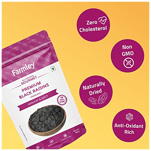 Farmley Selecta Seedless Black Raisins - Naturally Sweet, Rich In Vitamins, Perfect Snack, 200 g