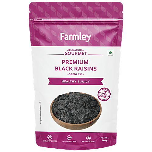 Farmley Selecta Seedless Black Raisins - Naturally Sweet, Rich In Vitamins, Perfect Snack, 200 g