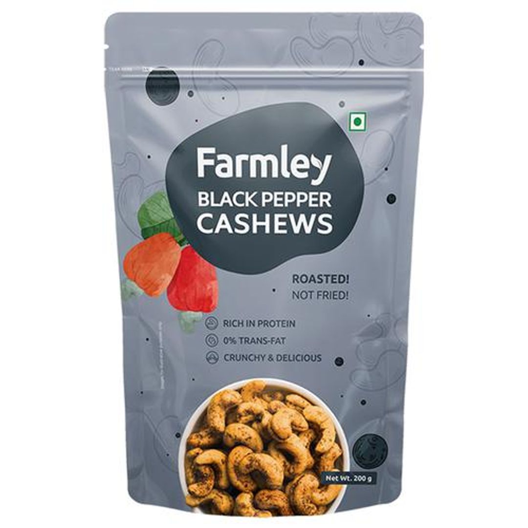 Farmley Black Pepper Roasted Cashews Kaju Snacks - Rich In Protein, Crunchy & Delicious, 200 g 
