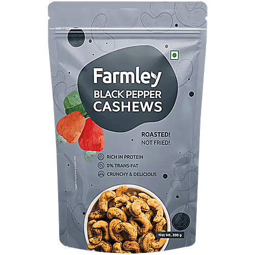 Farmley Black Pepper Roasted Cashews Kaju Snacks - Rich In Protein, Crunchy & Delicious, 200 g