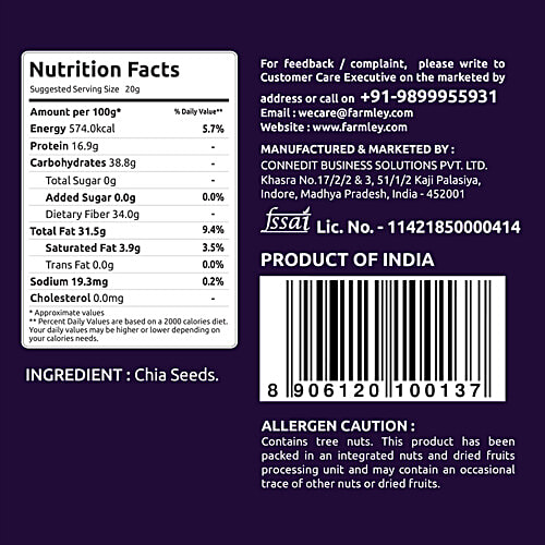 Farmley Chia Seeds, 200 g Natural, 16% Protein Content, Rich In Omega 3 & Fibre