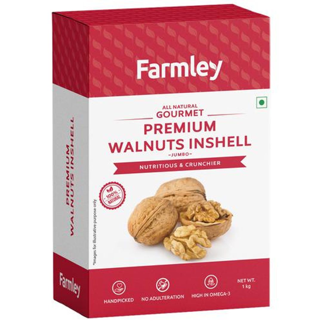 Farmley Premium Jumbo Inshell Walnut - Akhrot, Dry Fruits, Walnut With Shell, Natural Handpicked Akhrot Giri, Rich in Proteins & Antioxidants, 1 kg 