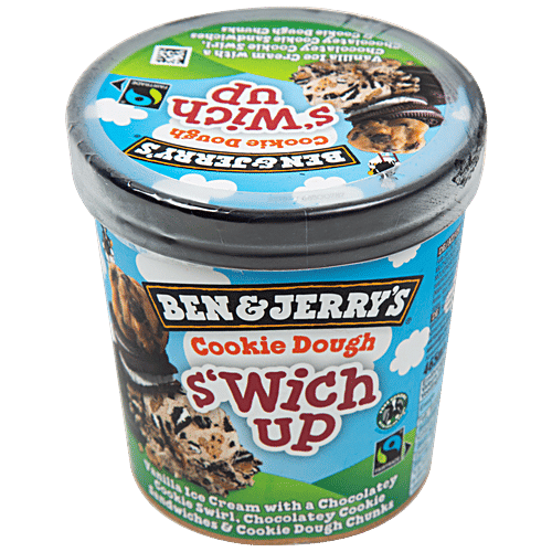 Ben & Jerry's Cookie Dough S'Wich Up Ice Cream, 465 ml  Chocolatey Cookie Dough Chunks
 Creamy Vanilla Ice Cream