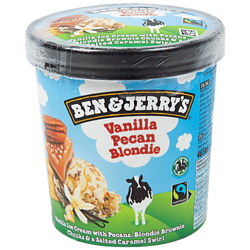 Ben & Jerry's Vanilla Ice Cream - With Pecan, Blondie Brownie Chunks & Salted Caramel Swirls, 465 g