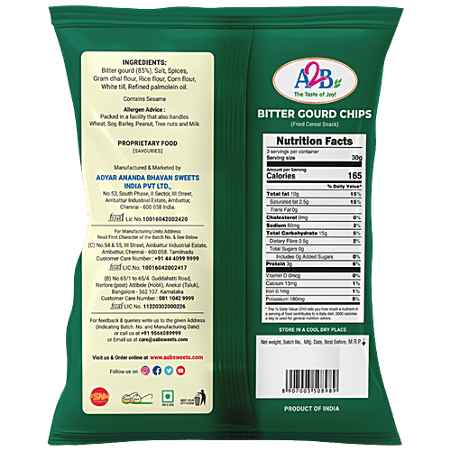 A2B Bitter Gourd Chips - South Indian Snack, Cereal & Pulses Based Savoury, Crunchy, 100 g  