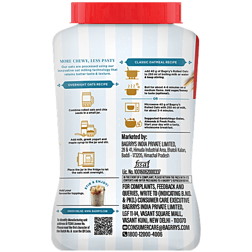 Bagrry's Rolled Oats - Jumbo, High Fibre, High Protein, 1 kg Jar 