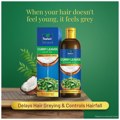 Parachute Advansed Curry Leaves Hair Oil - With Natural Coconut Oil, Controls Hair Fall & Greying, 200 ml  