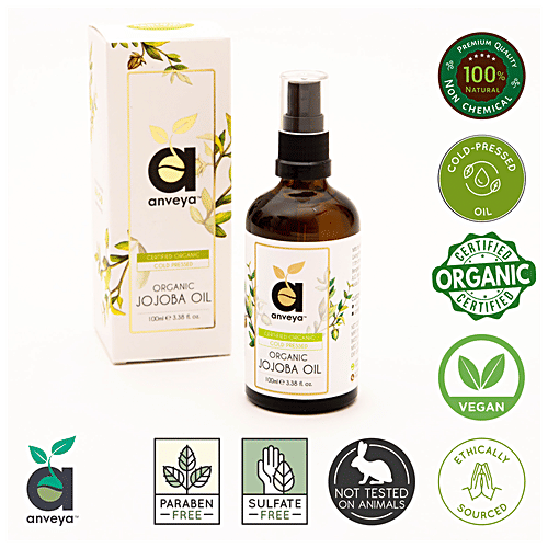 Anveya Jojoba Oil - Cold Pressed & Organic, 100 ml  