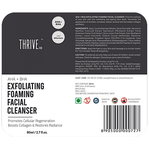 Buy ThriveCo Exfoliating Foaming Face Cleanser With AHA+BHA Boosts