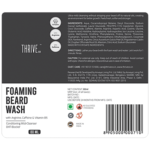 ThriveCo Foaming Beard Wash - Cleanses & Conditions, 80 ml