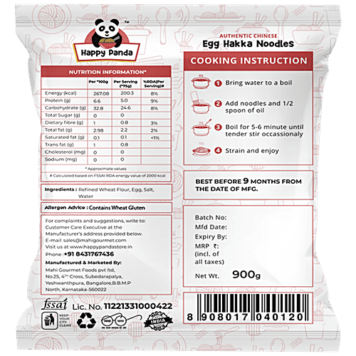 HAPPY PANDA Egg Whole Wheat Hakka Noodles - Authentic Chinese, 900 g  