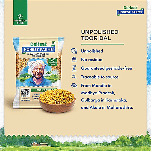 Dehaat Honest Farms Unpolished Toor Dal/Arhar Dal - Pesticide Free, 1 kg  