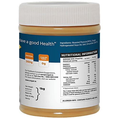 Beanut Regular Peanut Butter - Creamy, Rich In Protein & Fibre, No Trans Fat, 1 kg  