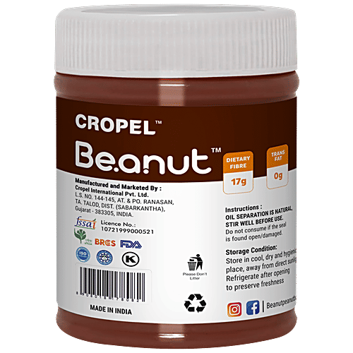 Beanut Chocolate Peanut Butter - Creamy, Rich In Protein & Fibre, No Trans Fat, 340 g  