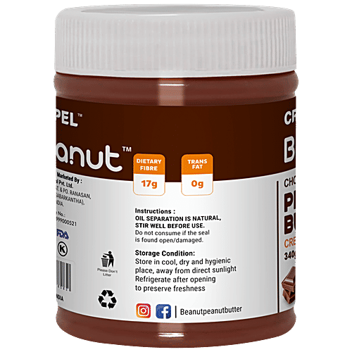 Beanut Chocolate Peanut Butter - Creamy, Rich In Protein & Fibre, No Trans Fat, 340 g  