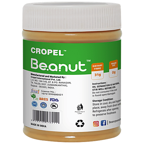 Buy Beanut 100 Natural Peanut Butter Creamy, Rich In Protein & Fibre
